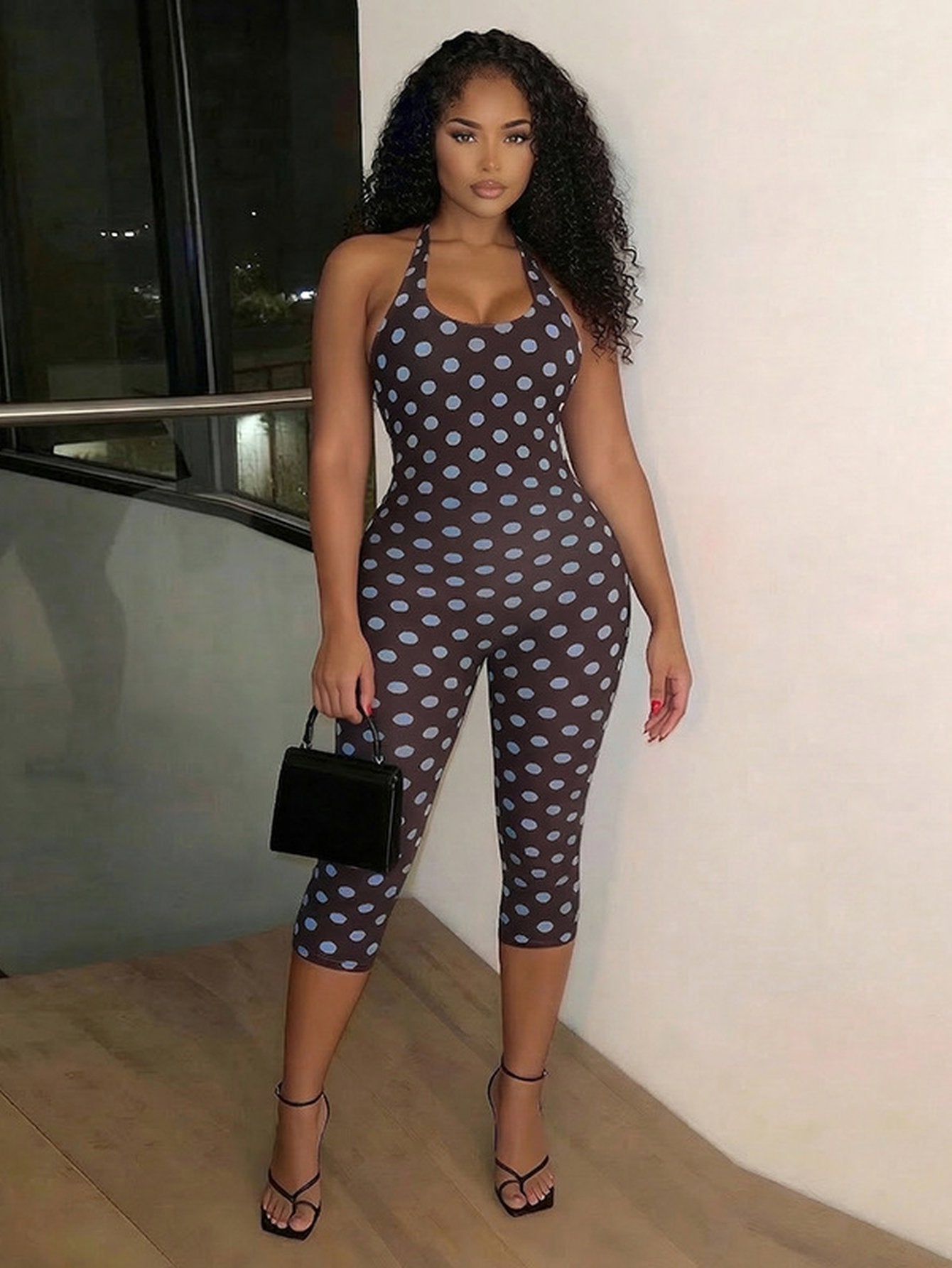 Sleek Polka Dot Halter Jumpsuit