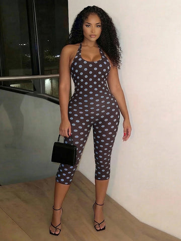 Sleek Polka Dot Halter Jumpsuit