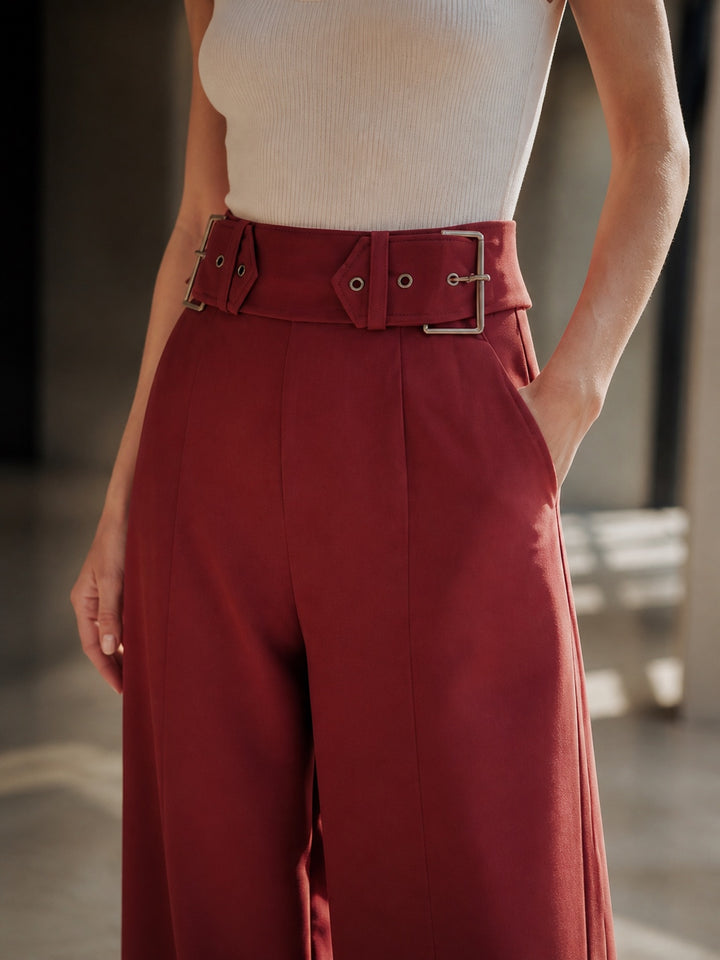 High Waisted Belted Wide Leg Pants