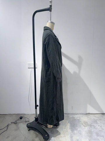 Double Breasted Striped Wool Coat