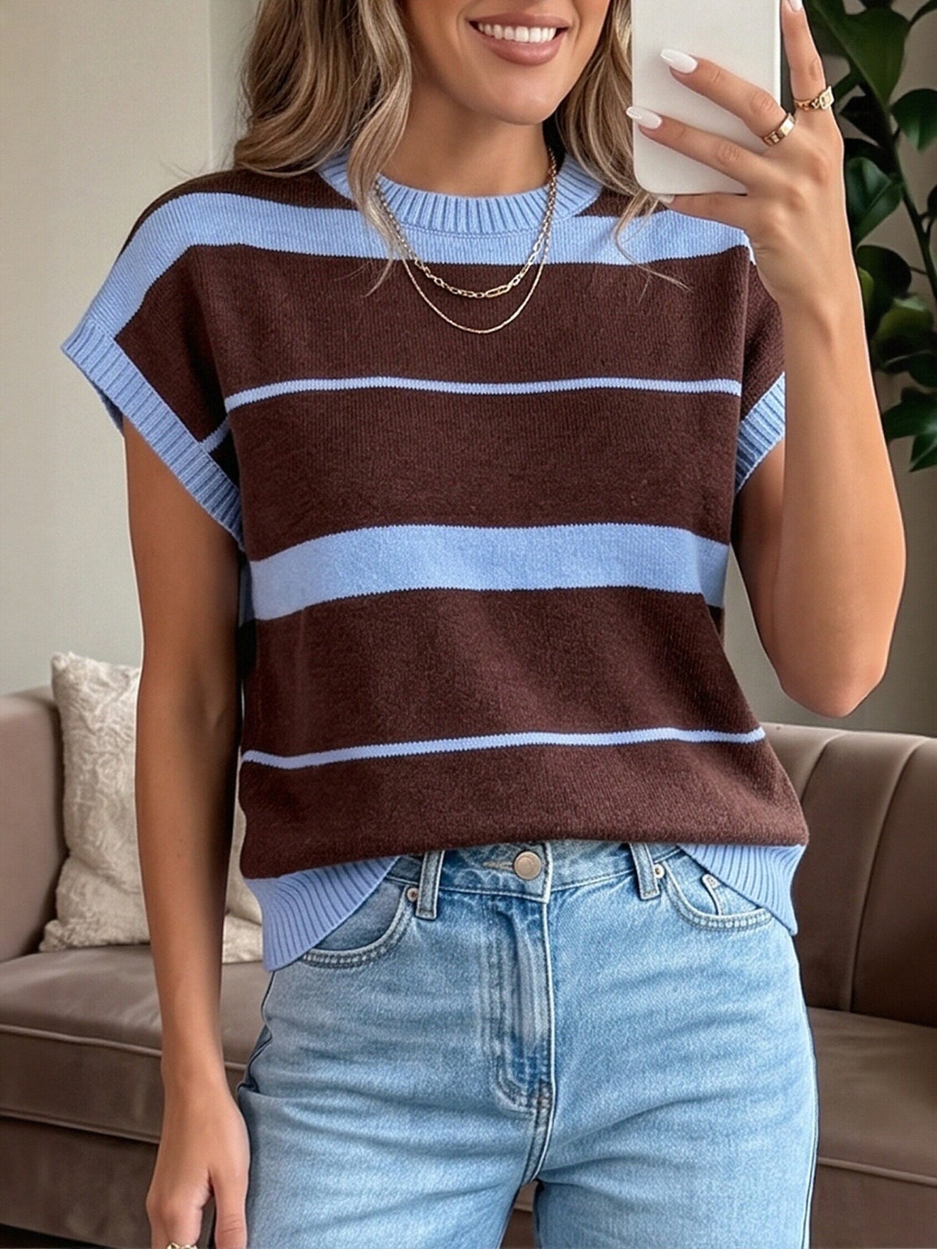 Cozy Striped Knit Sweater Vest