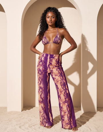 Purple Snakeskin Pattern Wide Leg Pants