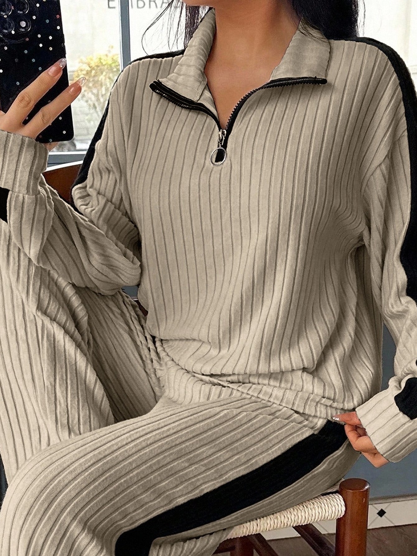 Quarter Zip Ribbed Lounge Set