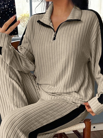 Quarter Zip Ribbed Lounge Set