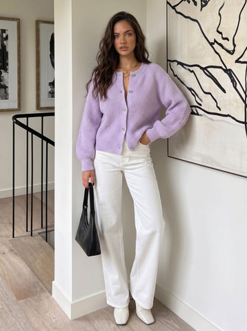 Cozy Lavender Button Down Knit Cardigan