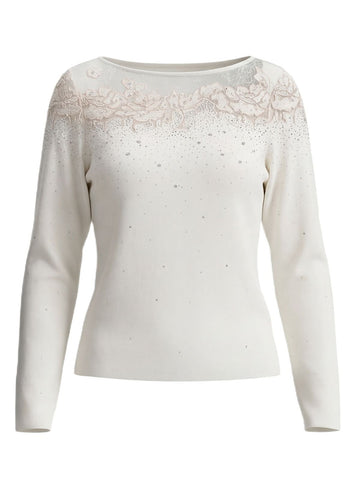 Embellished Lace Trim Knit Pullover
