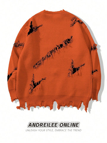 Distressed Oversized Graphic Knit Sweater