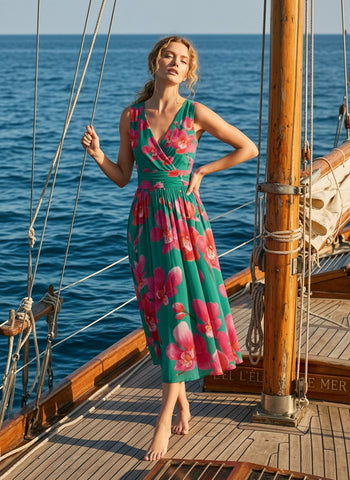 CORINNE
Floral Print V Neck A Line Midi Dress