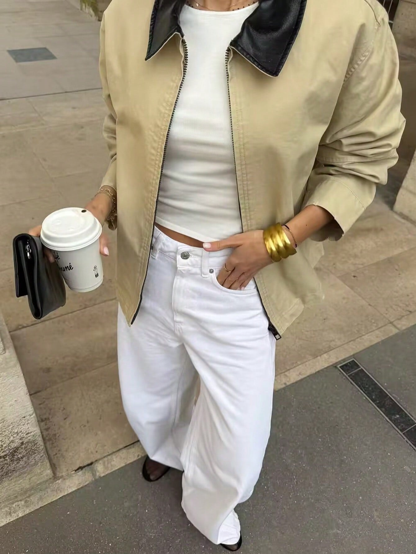 Contrast Collar Zip Up Jacket