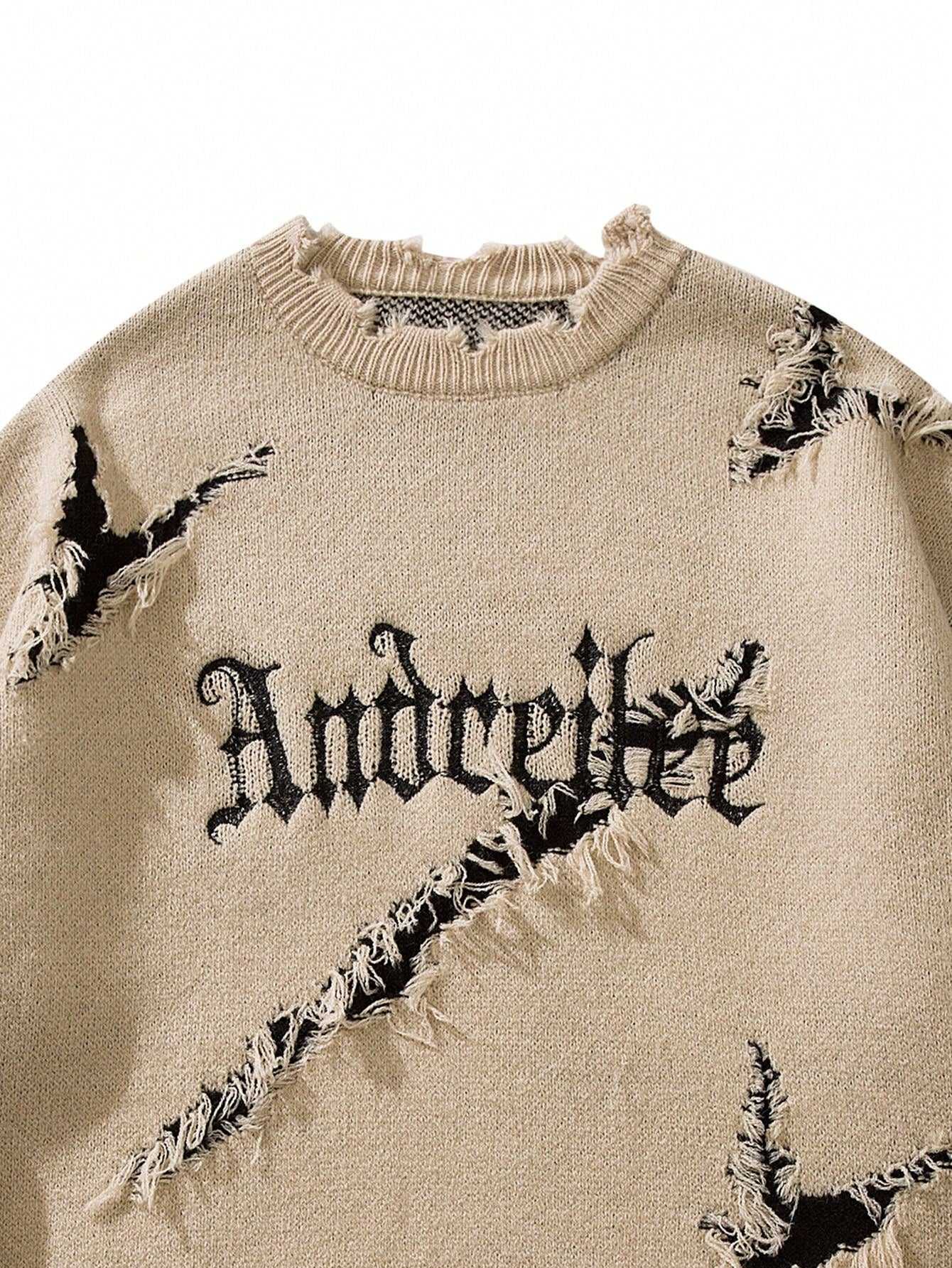 Distressed Oversized Graphic Knit Sweater