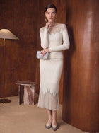 Embellished Sheer Neck Ribbed Pullover Sweater