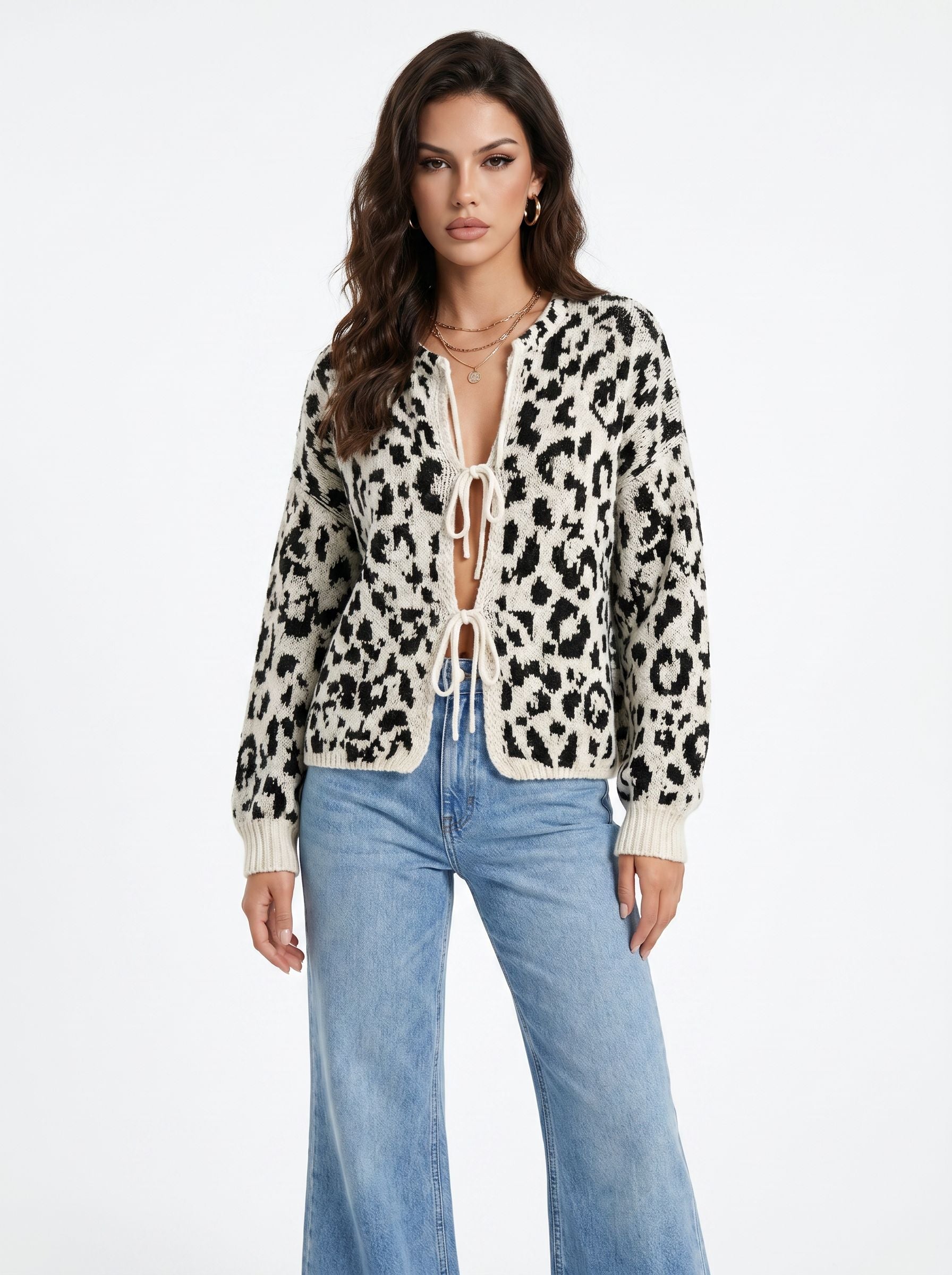 Leopard Print Tie Front Cardigan