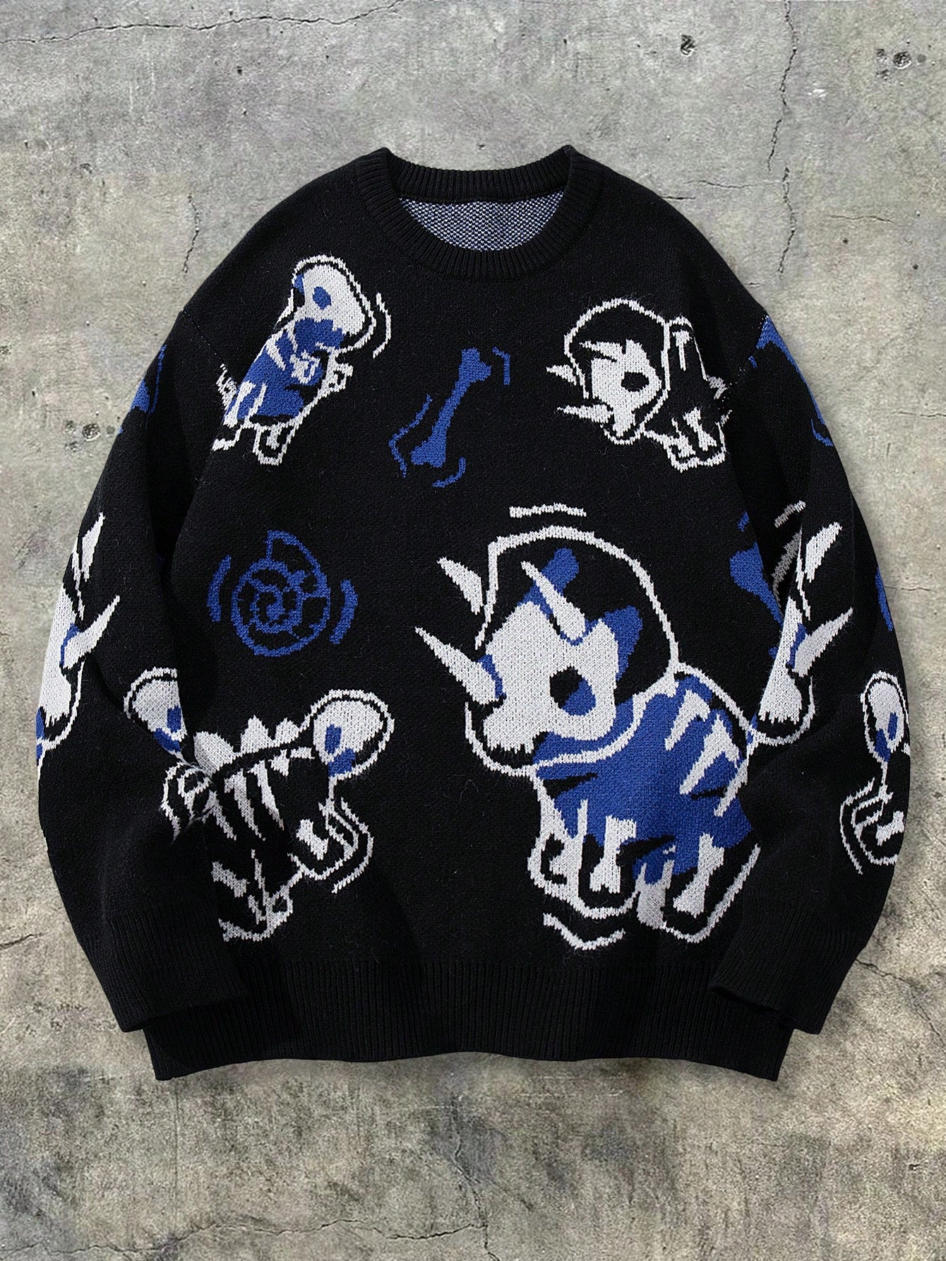 Oversized Graphic Dinosaur Print Knit Sweater