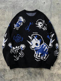 Oversized Graphic Dinosaur Print Knit Sweater