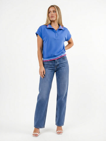Polo Collar Ruffle Trim Preppy T-Shirt