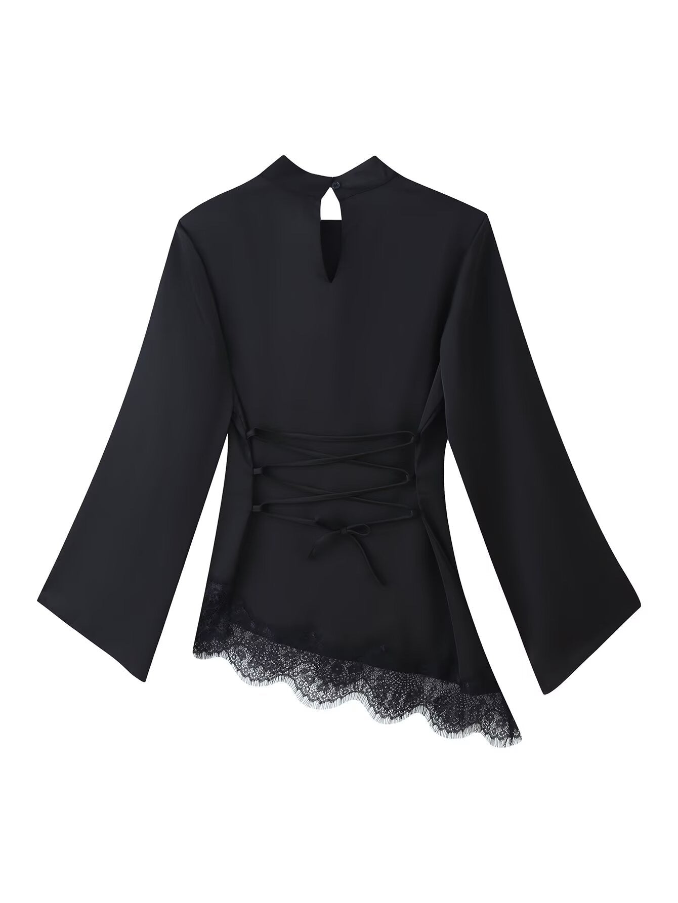 Asymmetric Lace Trim Mock Neck Top