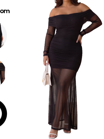 Off Shoulder Mesh Maxi Dress