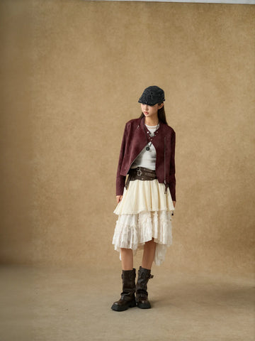 Burgundy Suede Moto Biker Jacket