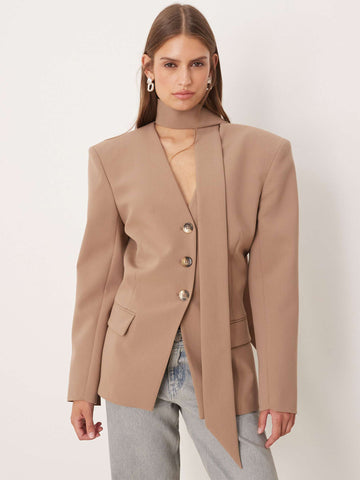 Tailored Scarf Detail Fitted Blazer