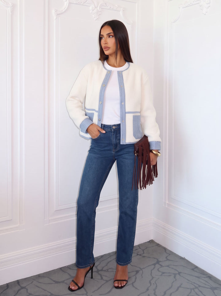 Cozy Contrast Trim Sherpa Jacket