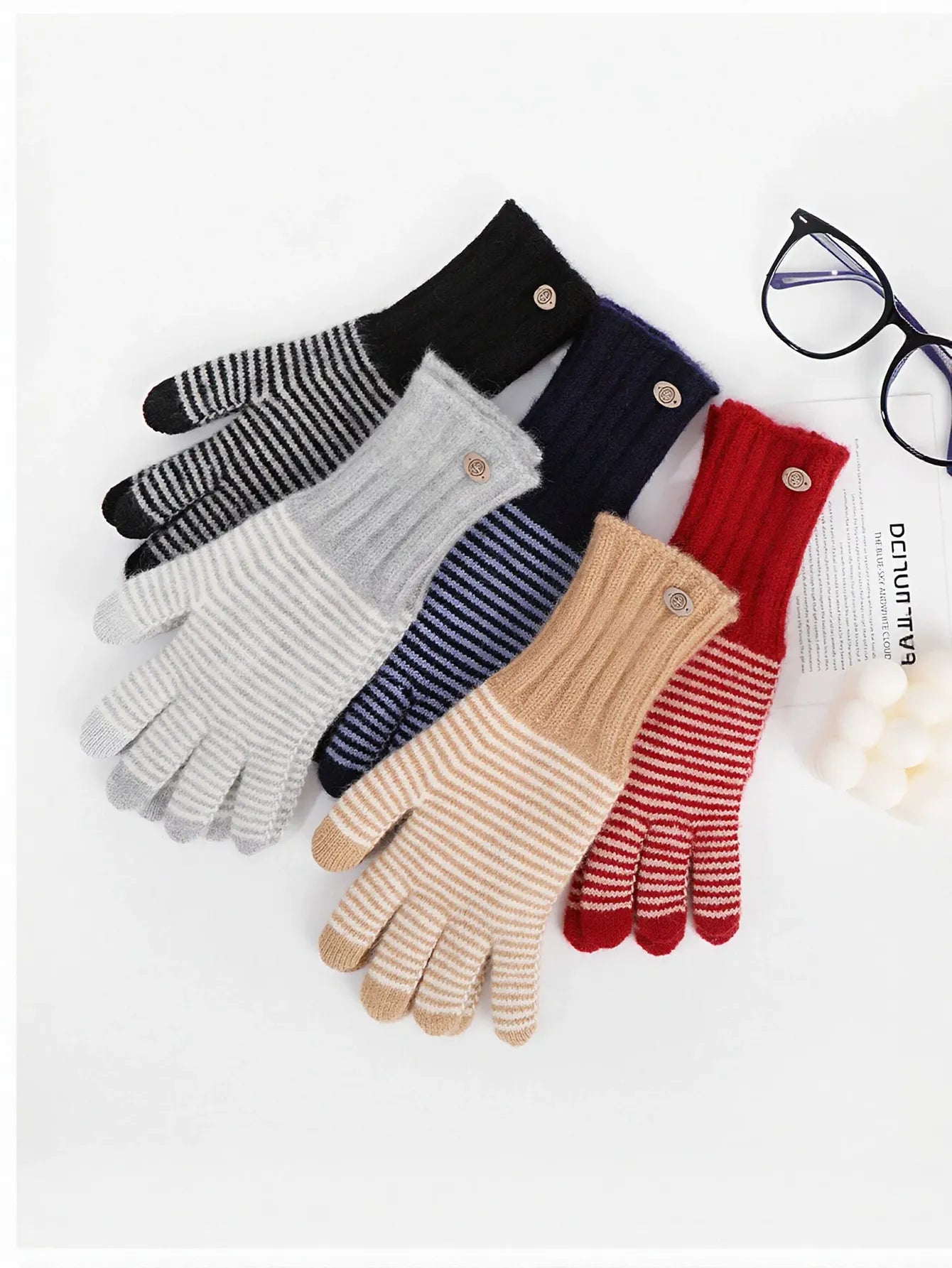 Cozy Striped Soft Knit Gloves