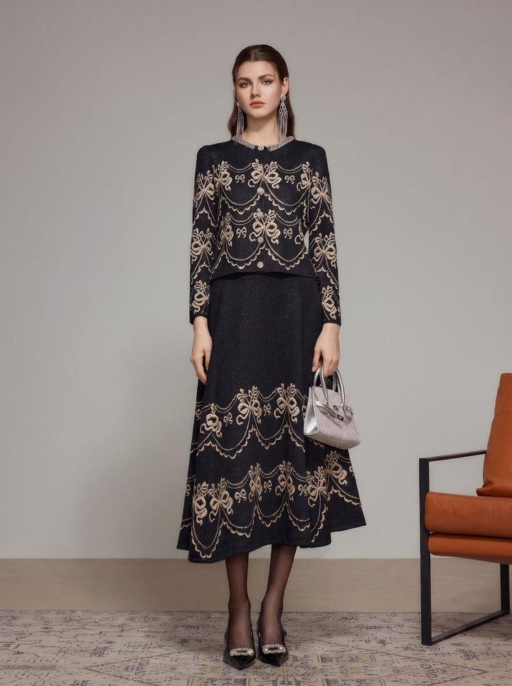 Elegant Embroidered Bow A Line Skirt