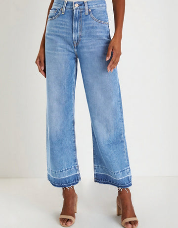 High Rise Raw Hem Wide Leg Jeans