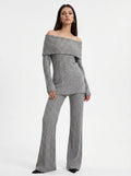 Off Shoulder Ribbed Knit Set