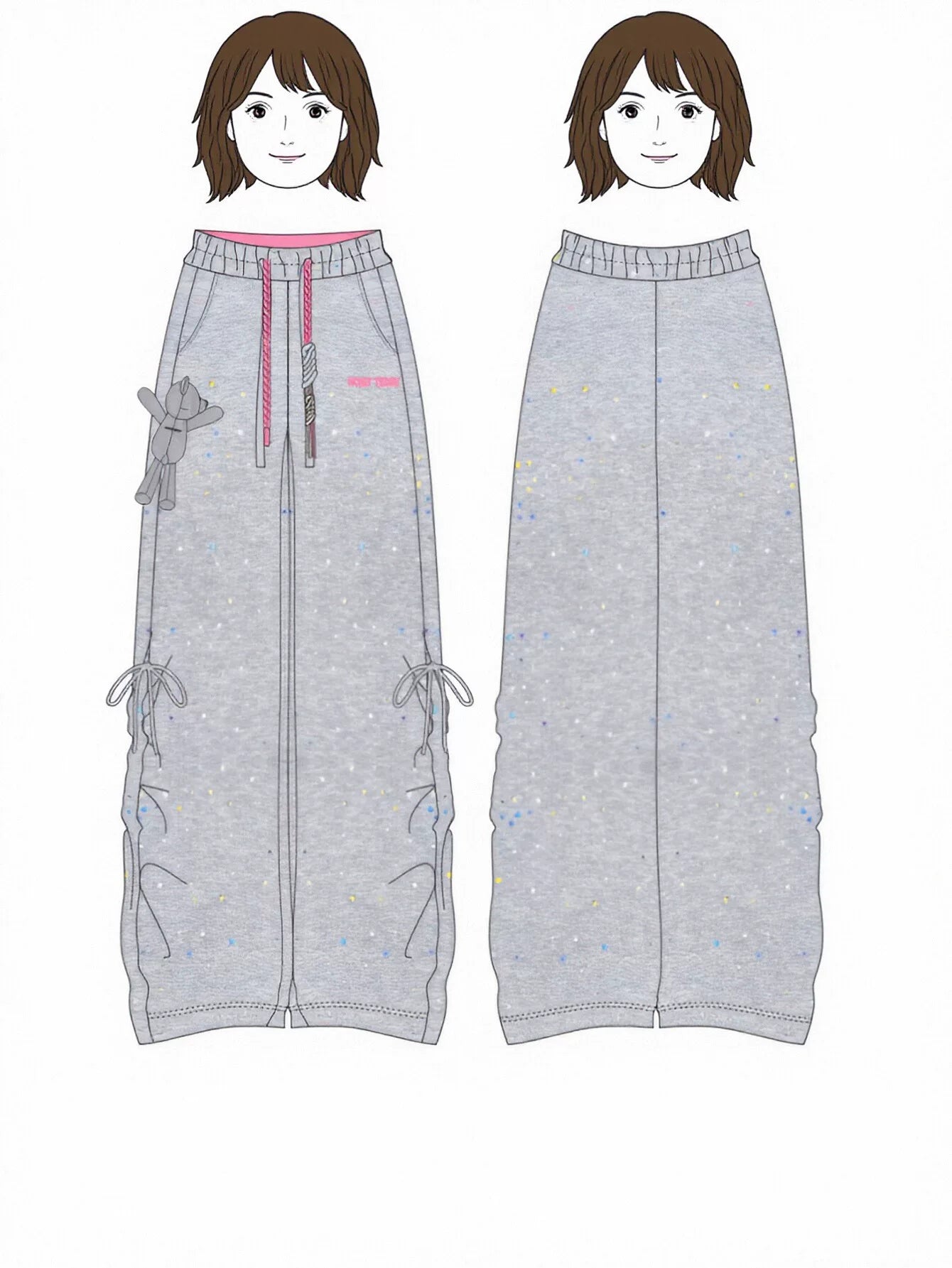 Drawstring Splatter Print Wide Leg Pants