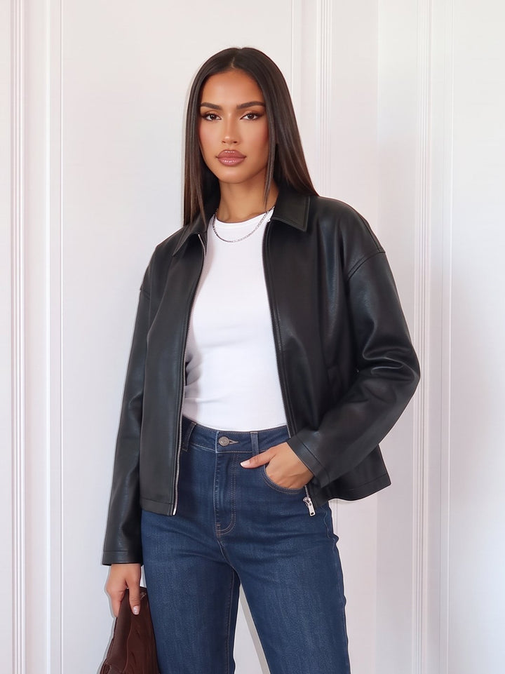 Oversized Minimalist Faux Leather Jacket