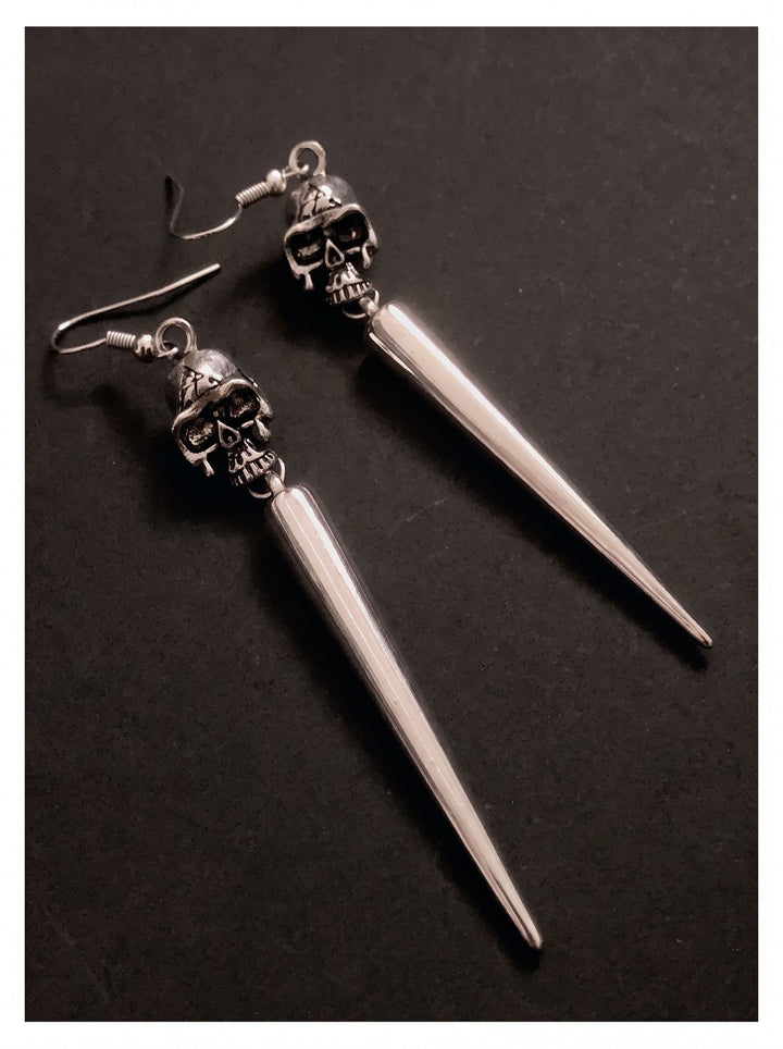 Gothic Skull Spike Dangle Earrings