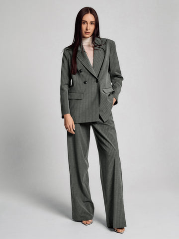 SAÏA Pinstripe High-Waisted Tailored Pants-Gray