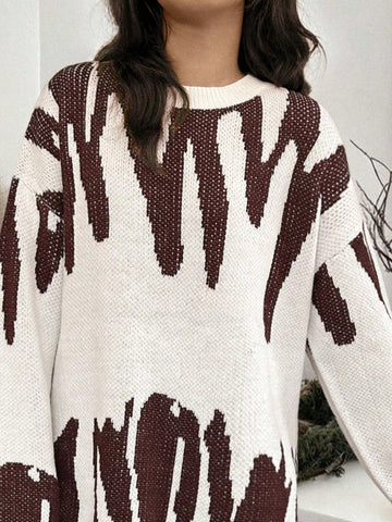 Oversized Graphic Print Knit Sweater