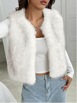 Cozy Plush White Faux Fur Vest