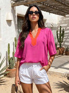 Colorblock V Neck Relaxed Tee