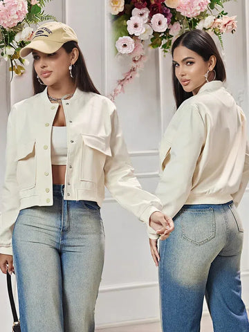 Casual Button Up Utility Bomber Jacket
