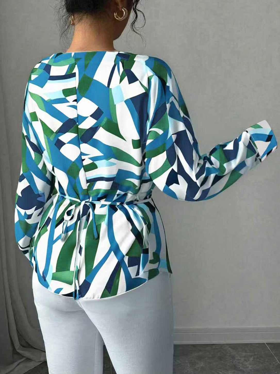 Abstract Print Draped Chiffon Blouse