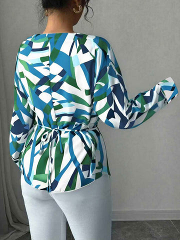 Abstract Print Draped Chiffon Blouse