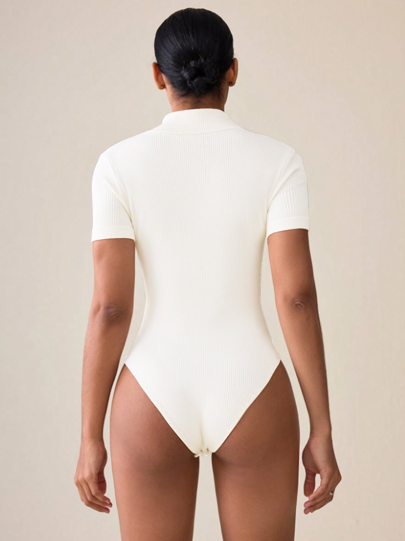 Ribbed Zip Front Short Sleeve Bodysuit