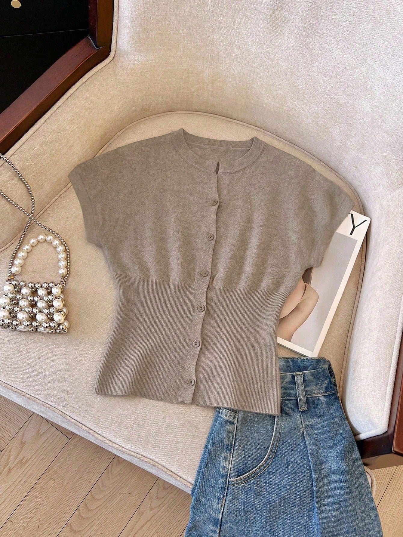 Sleeveless Ribbed Button Up Knit Cardigan