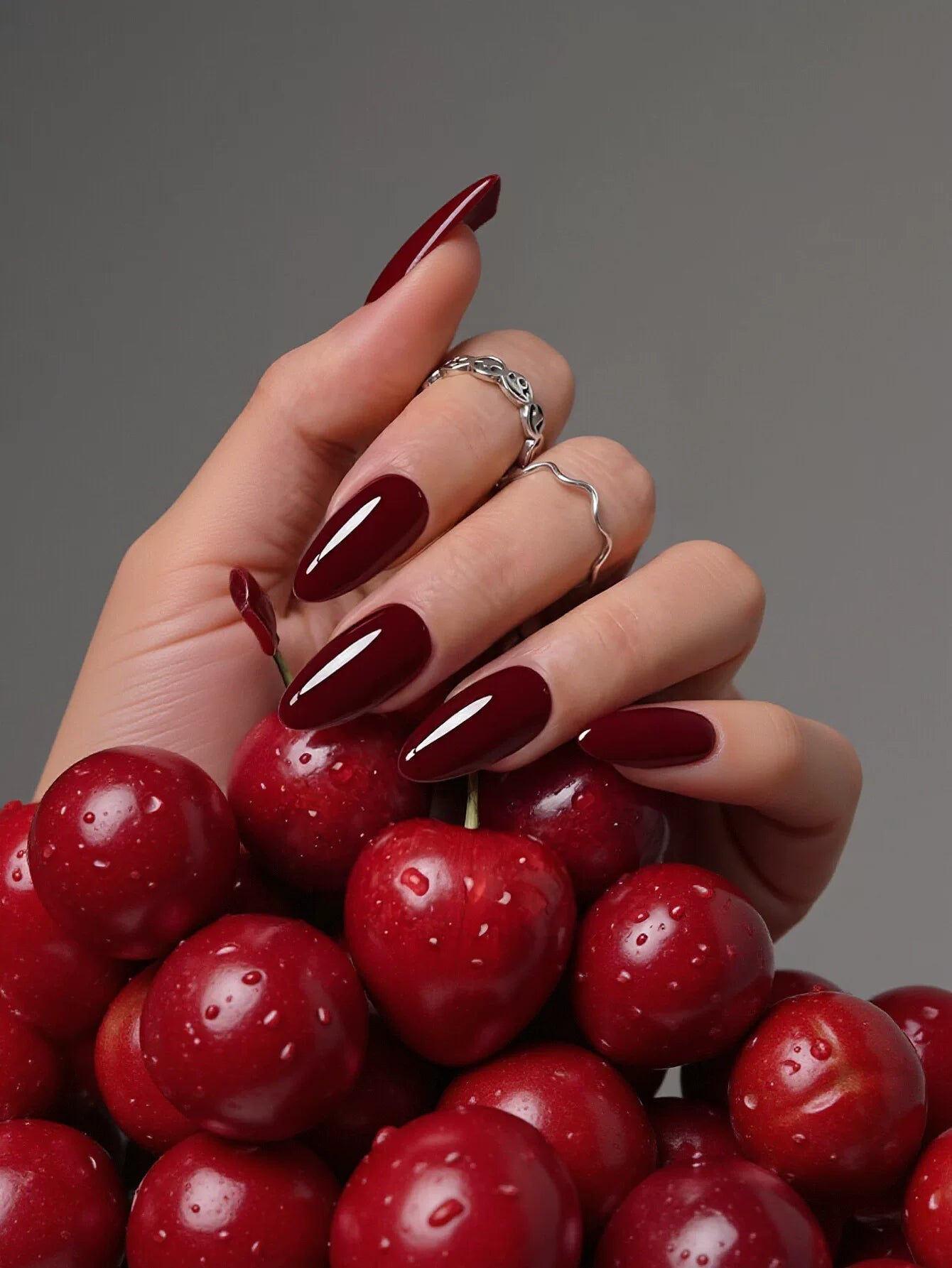 Glossy Burgundy Almond Press On Nails