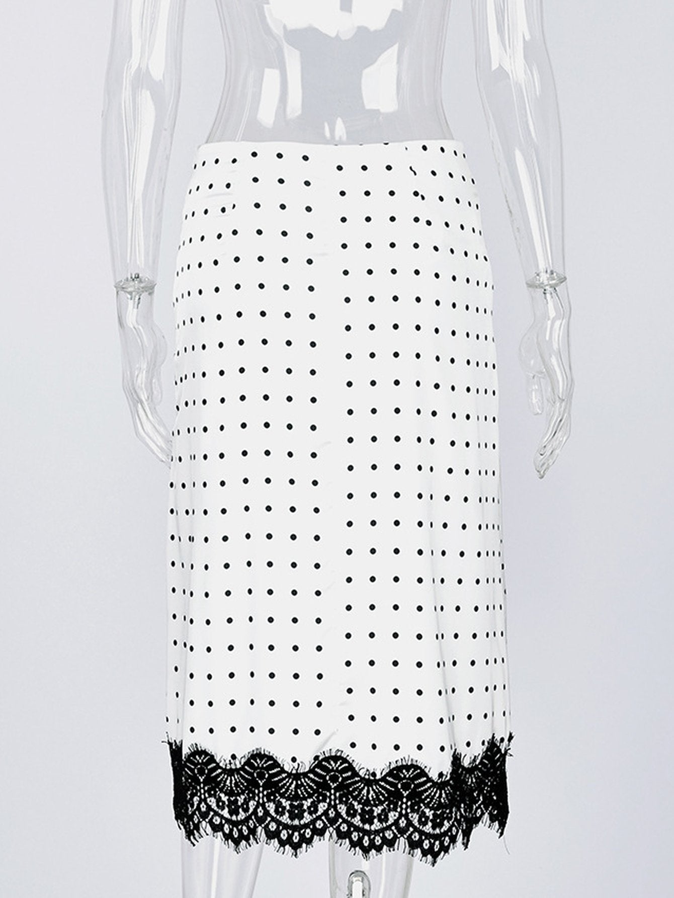 Polka Dot Lace Trim Midi Skirt