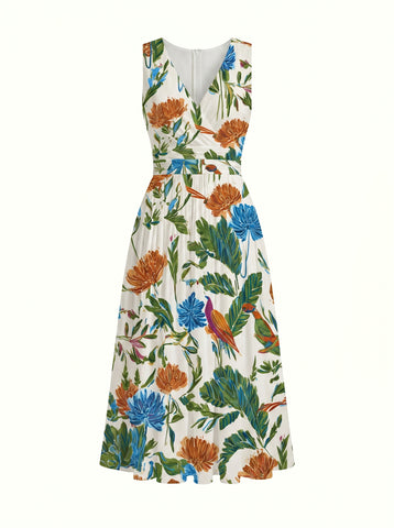 CORINNE
Floral Print V Neck A Line Midi Dress