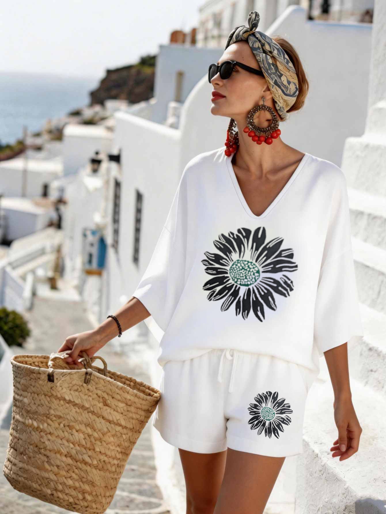 Oversized Floral Print Shorts Set