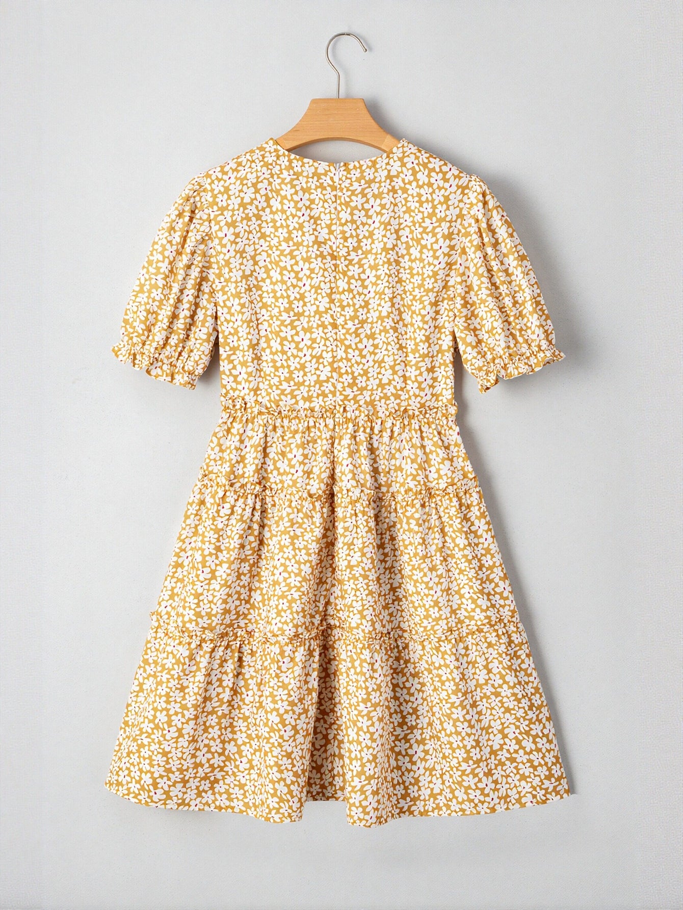 Puff Sleeve Tiered Skirt Midi Dress
