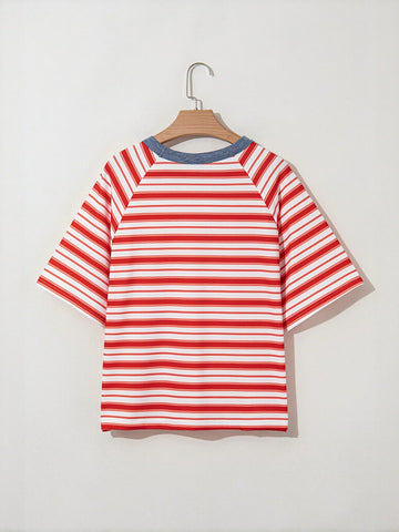 Relaxed Striped Raglan Sleeve T-Shirt
