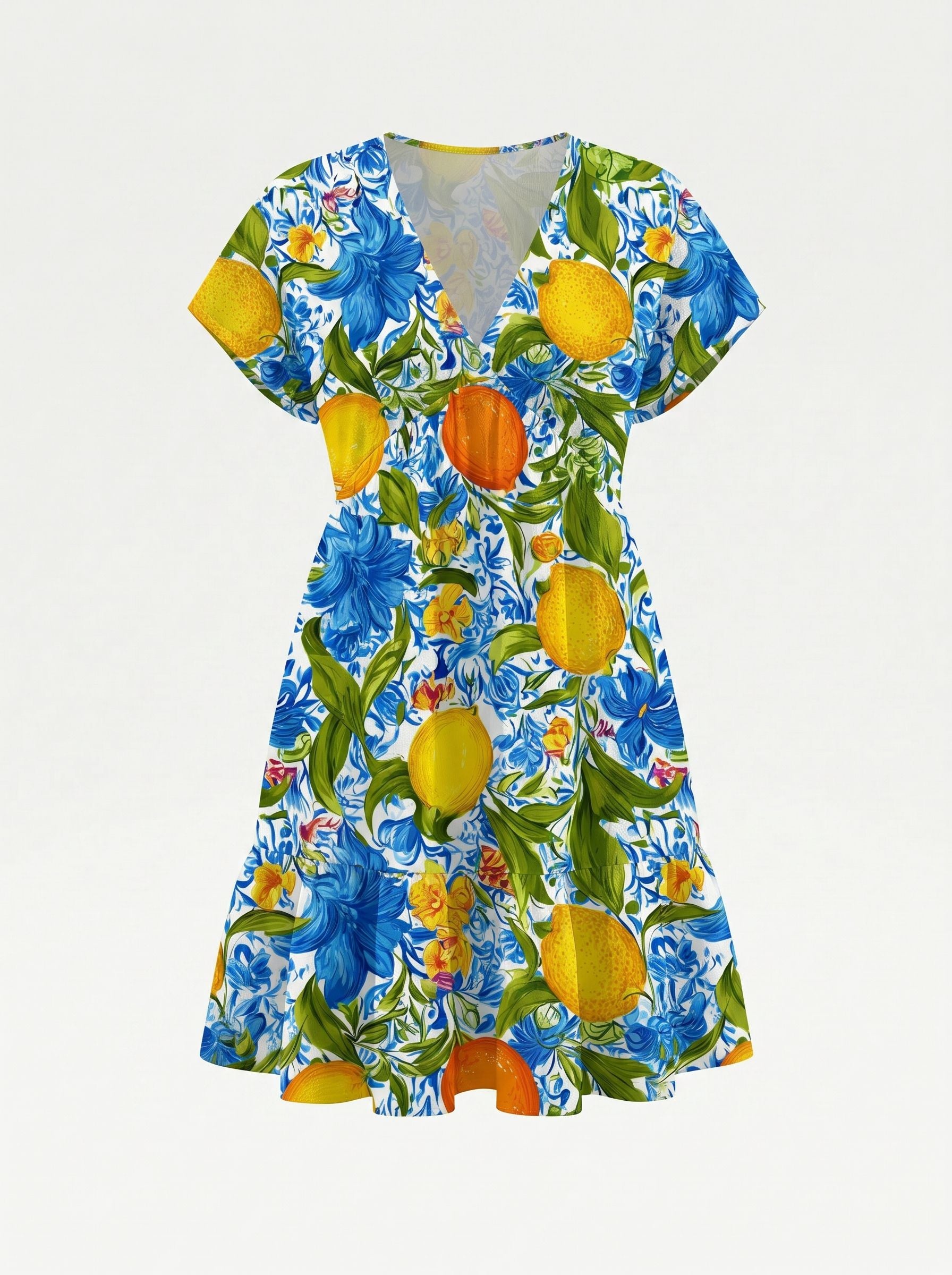 Floral Print V Neck Tiered Babydoll Mini Dress