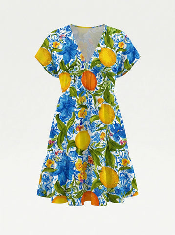 Floral Print V Neck Tiered Babydoll Mini Dress