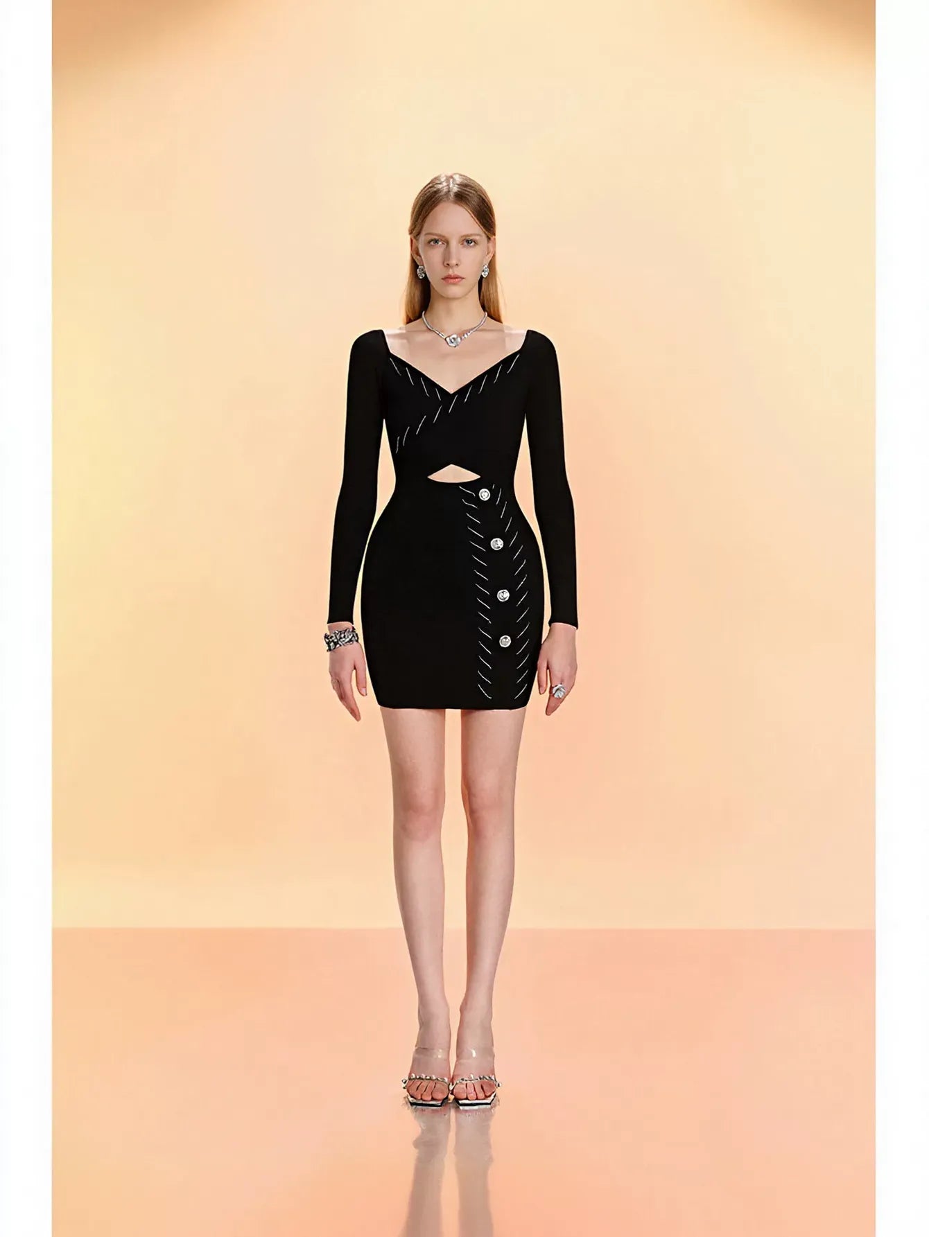 Elegant Cutout Buttoned Knit Dress
