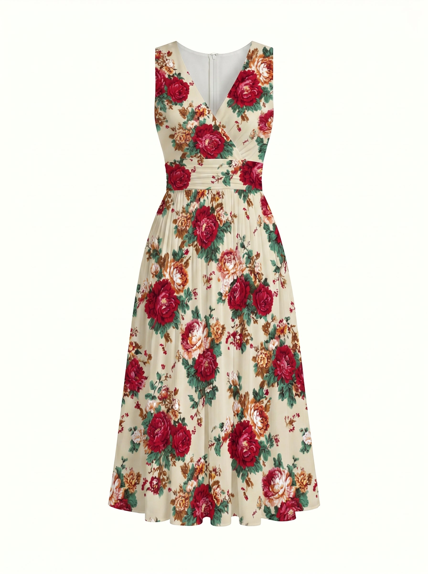 CORINNE
Floral Print V Neck A Line Midi Dress
